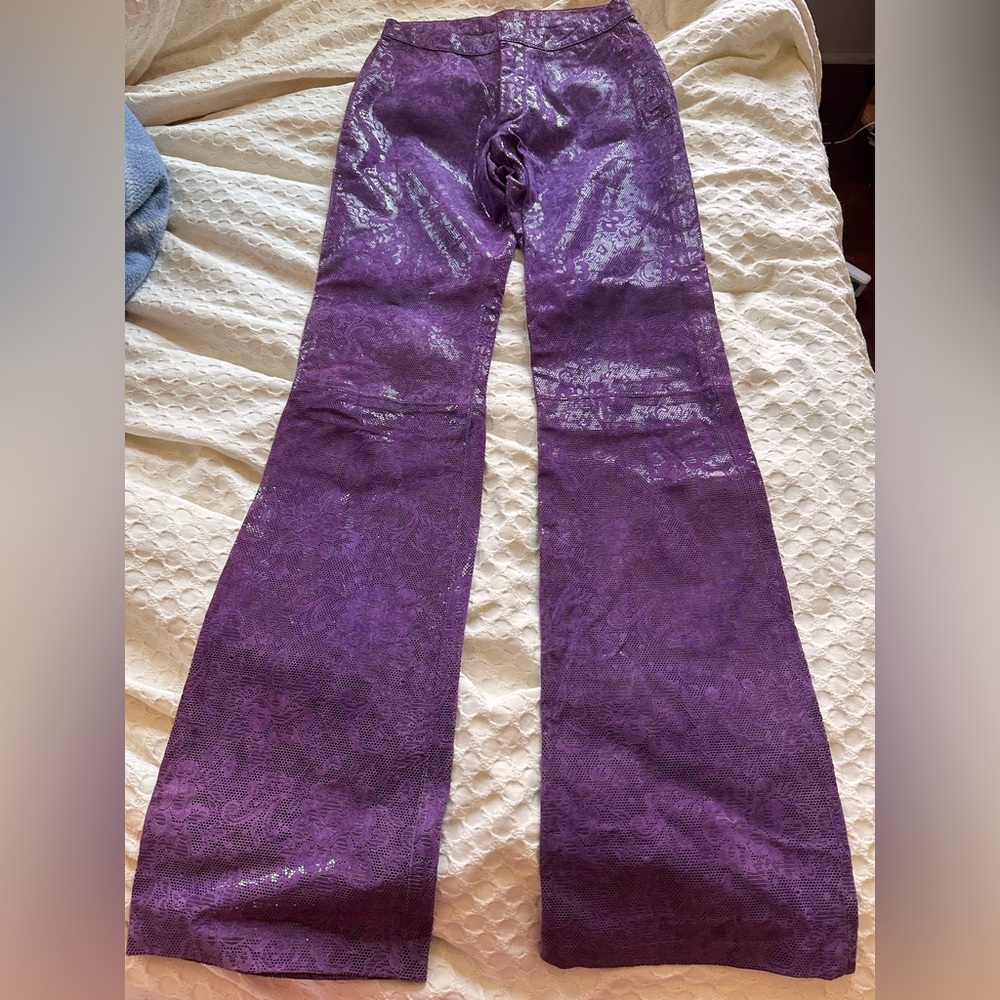 90’s Wilson Purple Paisley Flare Leather Pants